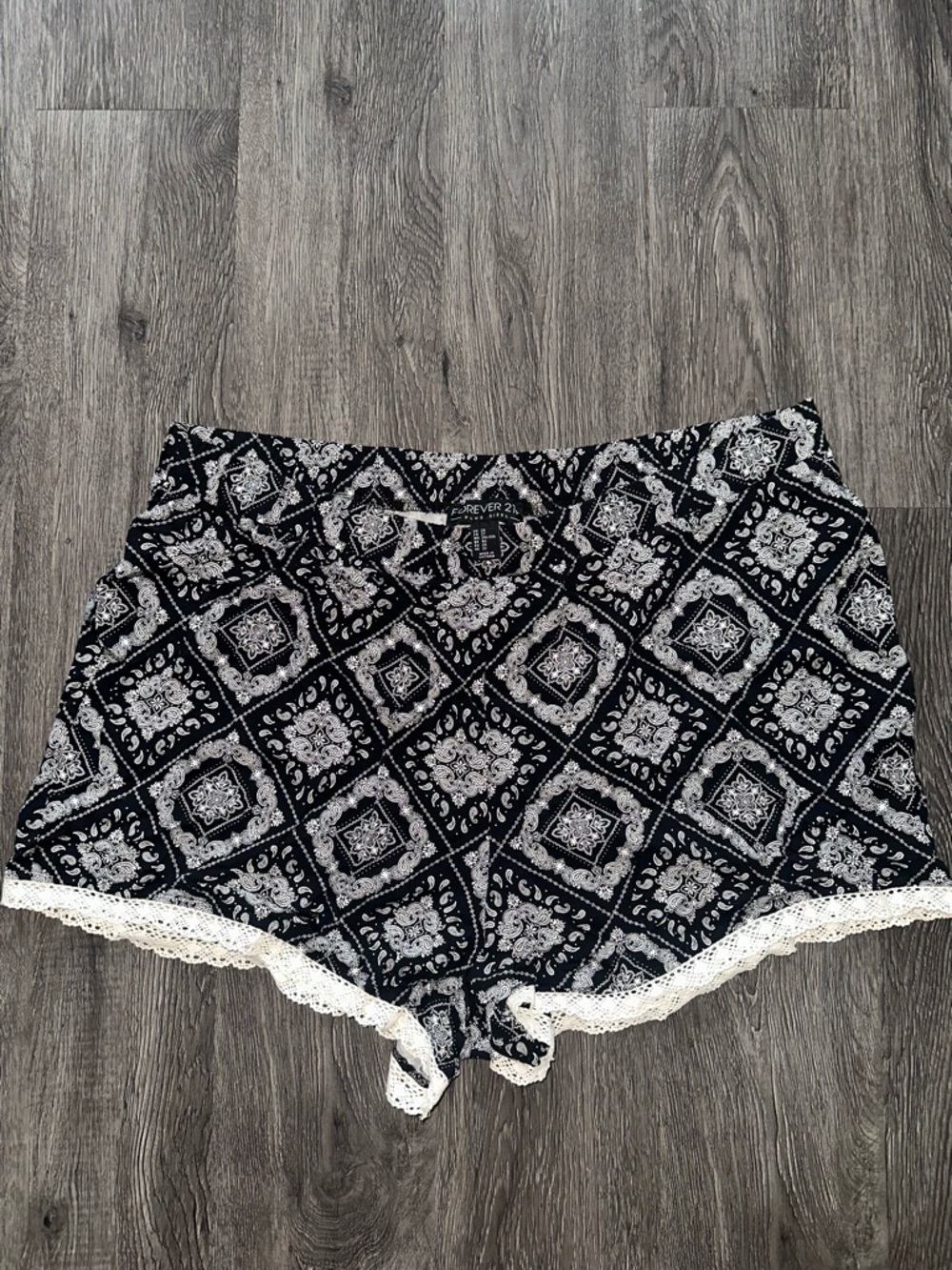 Black & White Lace-Trim Shorts
